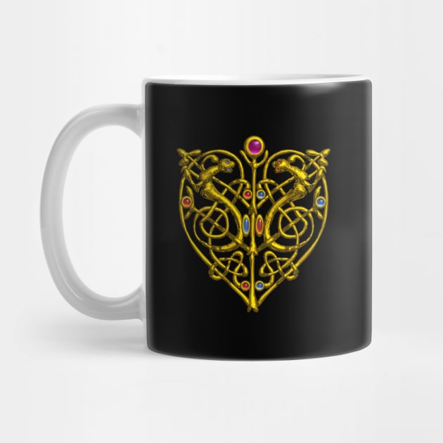 HYPER VALENTINE / GOLD CELTIC HEART WITH LIZARDS IN BLACK by BulganLumini